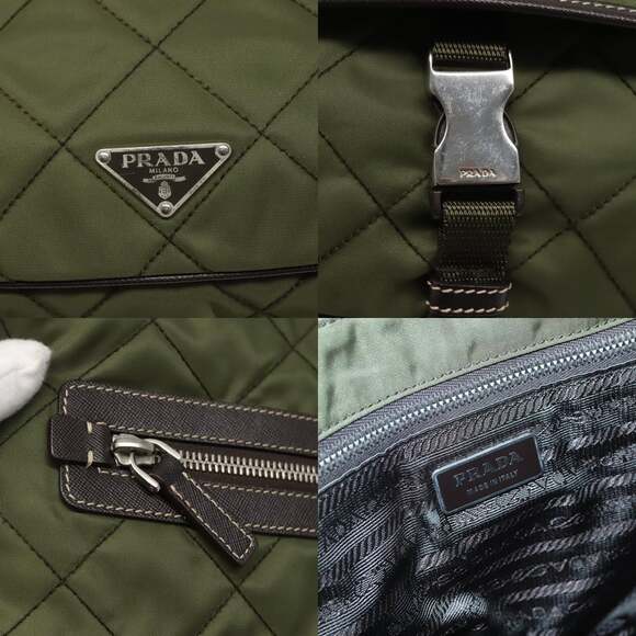 PRADA Shoulder Bag Nylon Khaki Silver - Picture 11 of 13